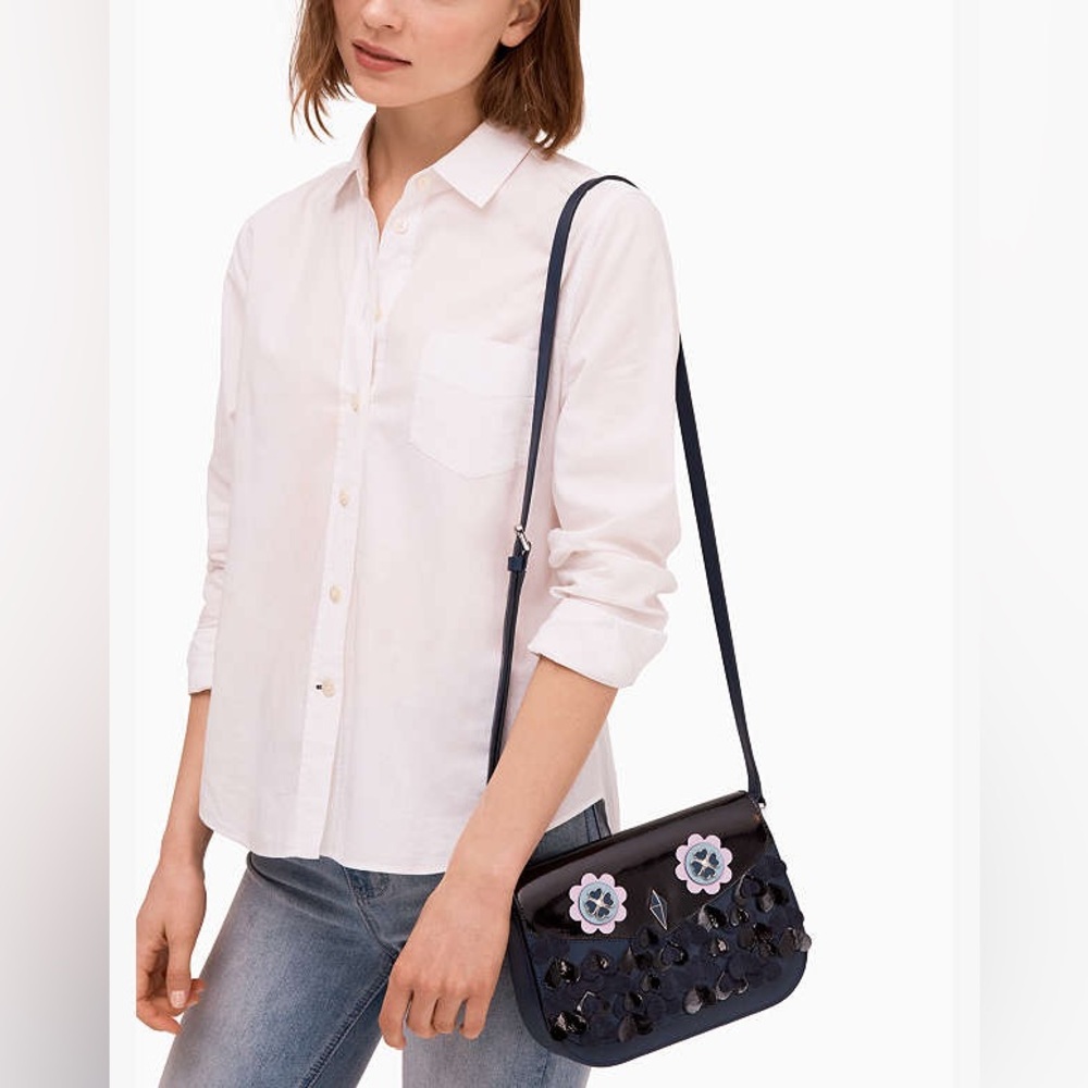Kate Spade Zibbi Medium Flap Shoulder + Crossbody Bag Navy Blue & Purple Owl - Picture 7 of 9